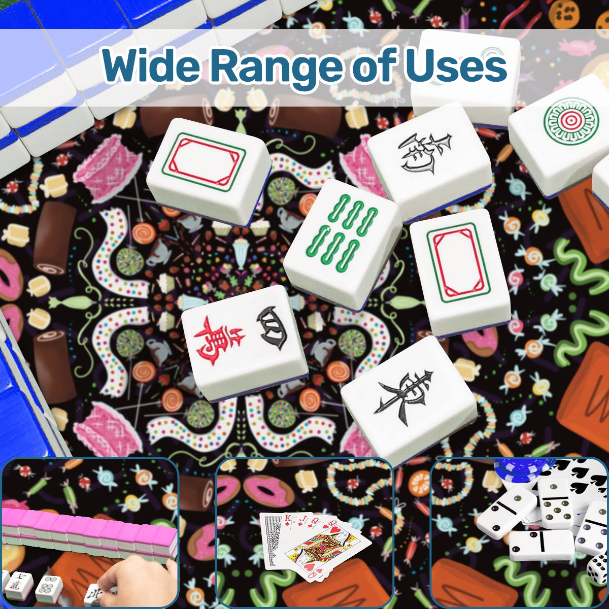 Candy is Dandy on Black-Mahjong Mat 31.5"x31.5" (Ship Rolled up)