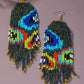 6 inch Boho hand woven evil eye seed bead earrings
