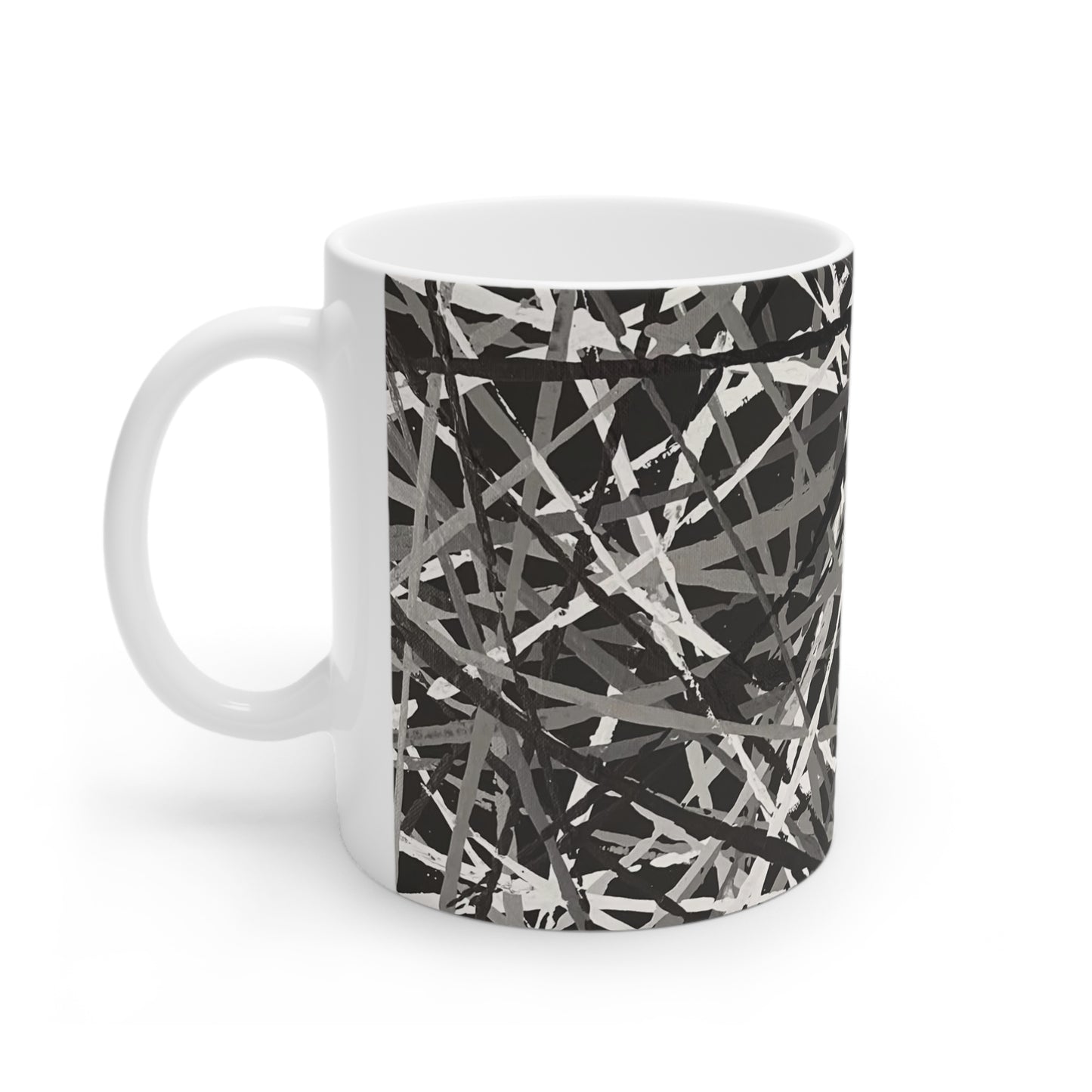The Delamater Series -Abstract Black & Gray Splatter Ceramic Mug – Modern Scribble Pattern, 11oz/15oz