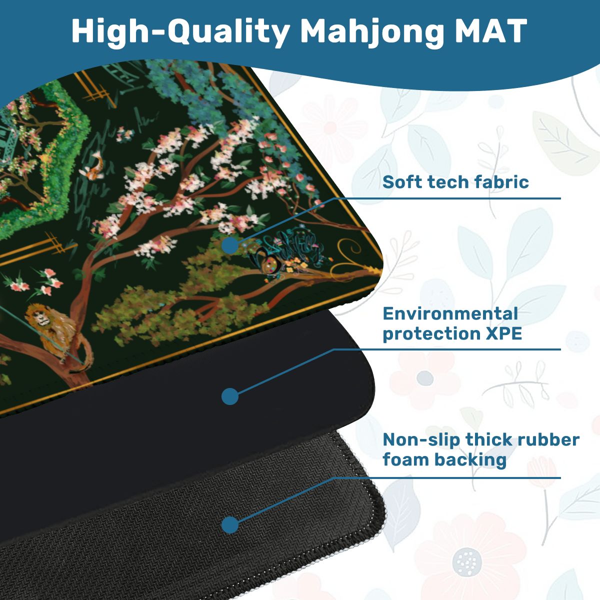 Chinoiserie Midnight-Mini Travel Mahjong Mat 20.9"x20.9" (Ship Rolled up)