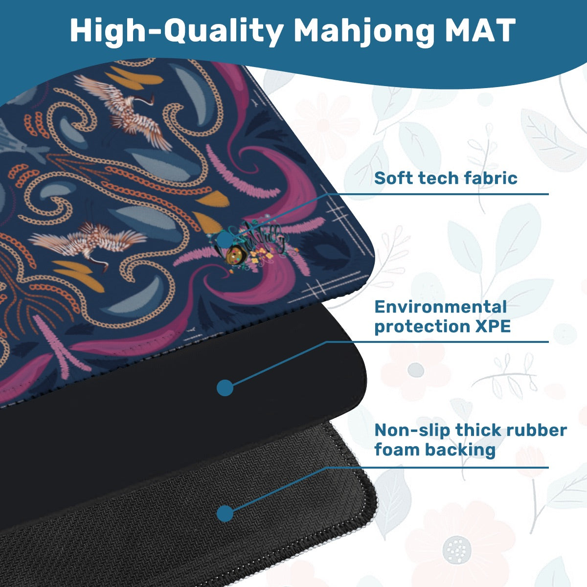 Stitched Herrings on Navy- Mahjong Mat 31.5"x31.5" (Ship Rolled up)