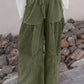 Vineyard Green Mineral Wash Tiered Wide Leg Patchwork Drawstring Pants