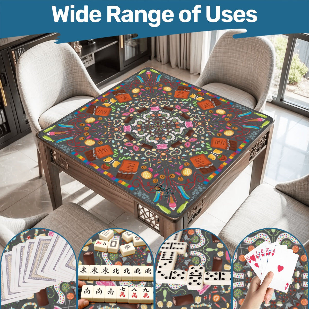Candy is Dandy on Grey-Mahjong Mat 31.5"x31.5" (Ship Rolled up)