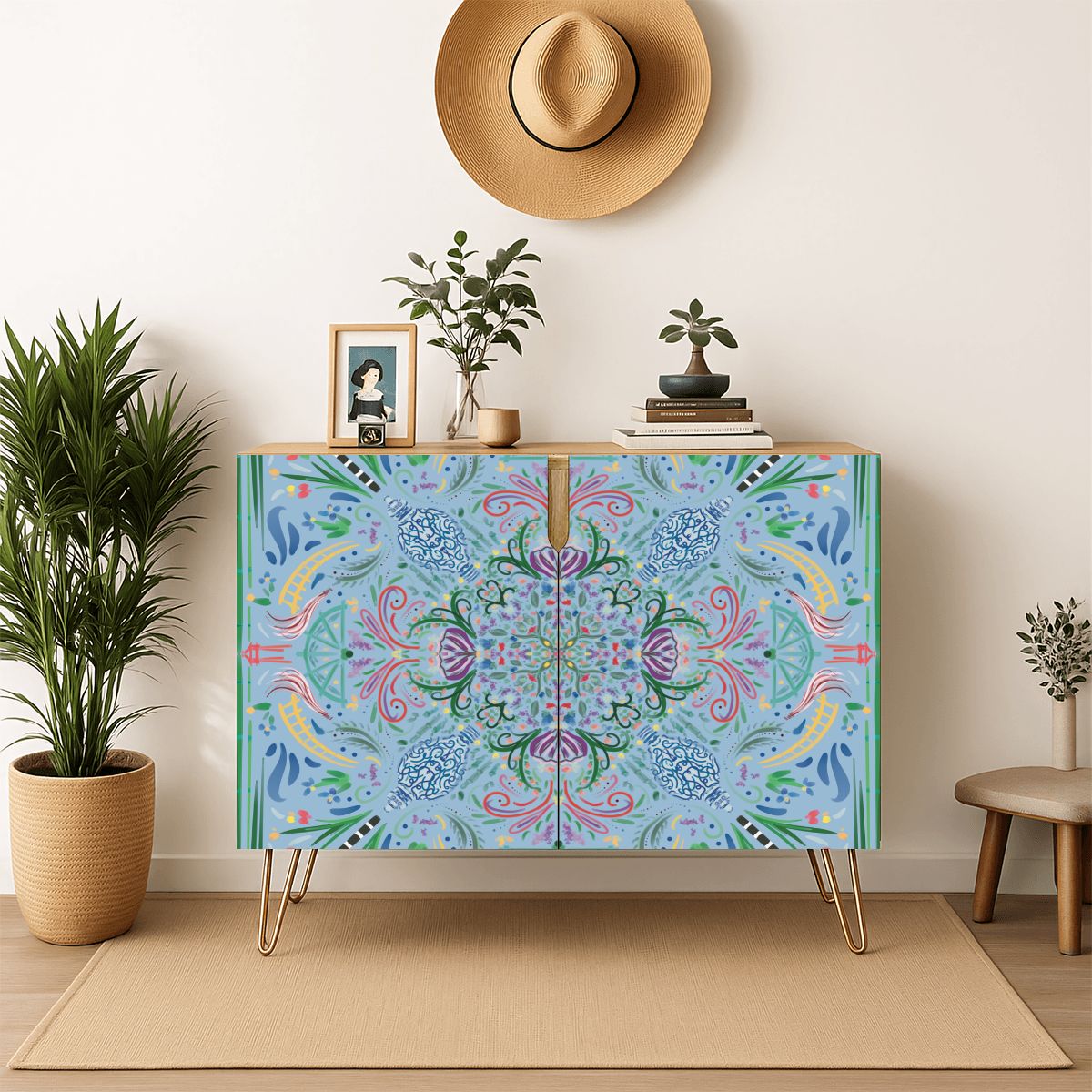 Wooden Storage Cabinet (Made in USA) Powder Blue Chinoiserie