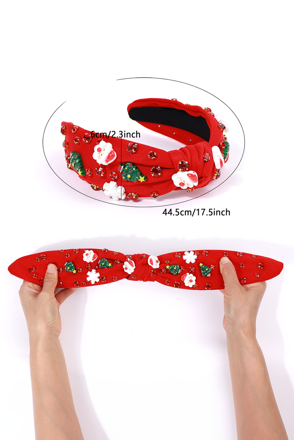 Fiery Red Cartoon Christmas Charm Rhinestone Knotted Headband