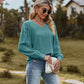 Swiss Dot V-Neck Long Sleeve Blouse