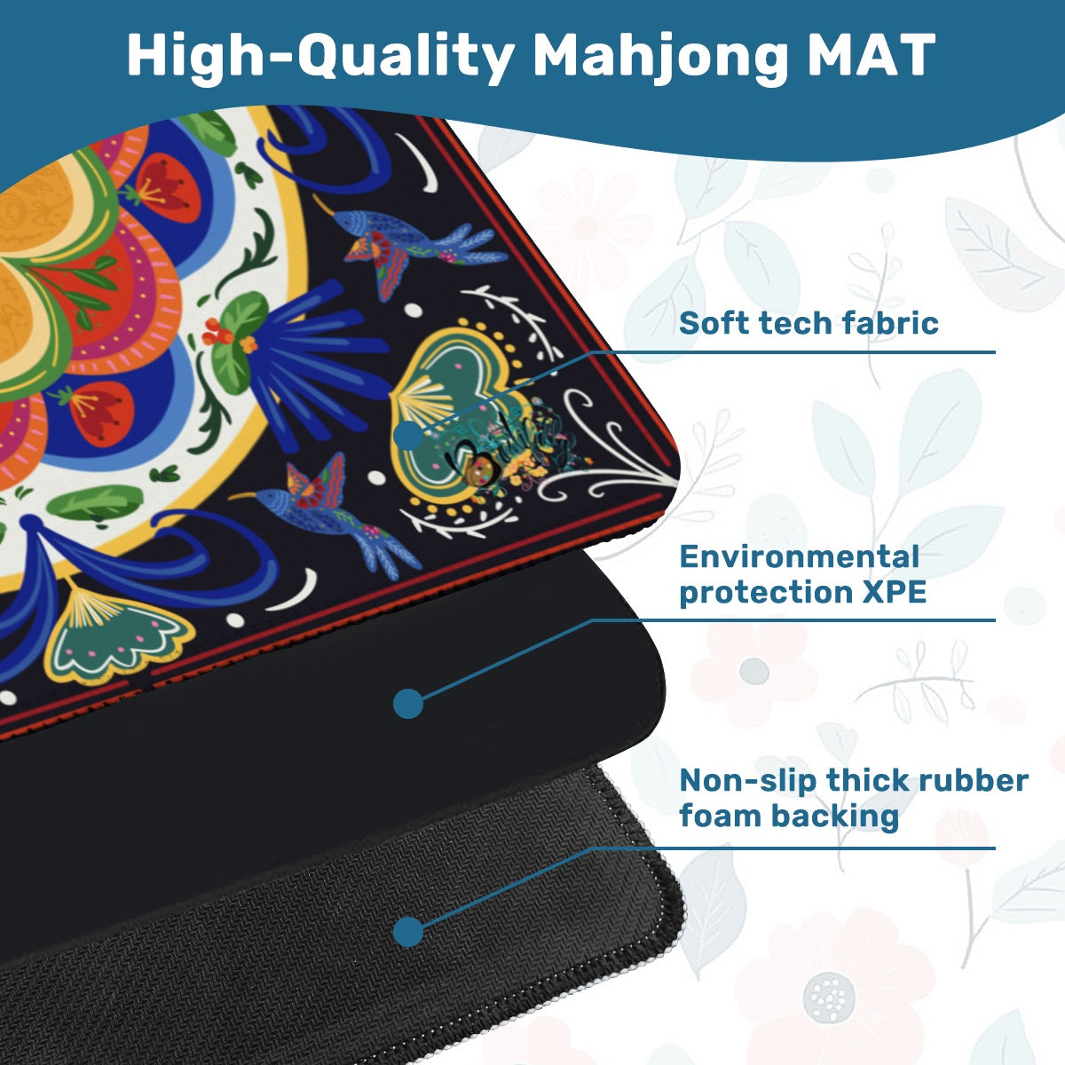 Folk Birds in 4 color options Mahjong Mat 31.5"x31.5" (Ship Rolled up)