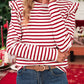 Red Striped Ruffle Shoulder Long Sleeve Top