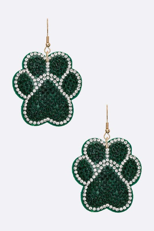 Green Paw Print Crystal Pillow Earrings