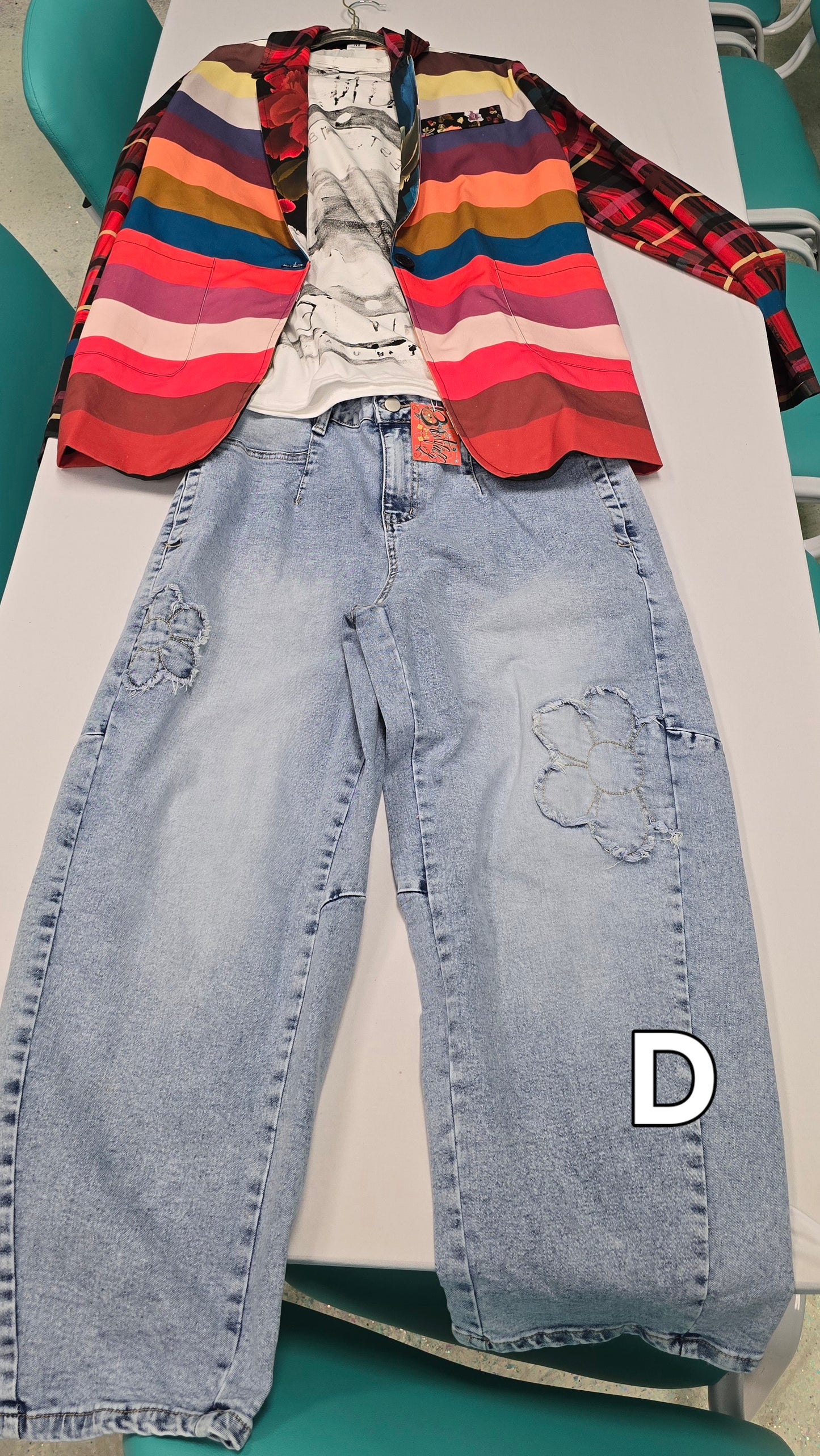 City Stripe and handpainted floral Leisure Blazer | 245GSM Cotton -multi on white base