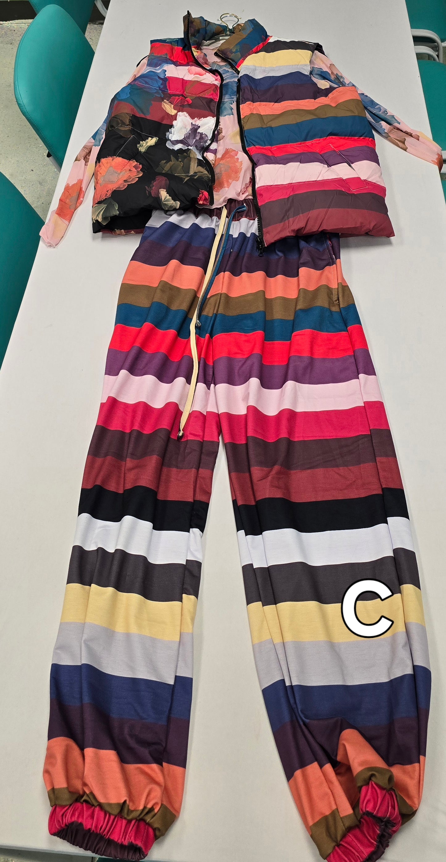 City Stripe Pants with Pockets -white base-multi color