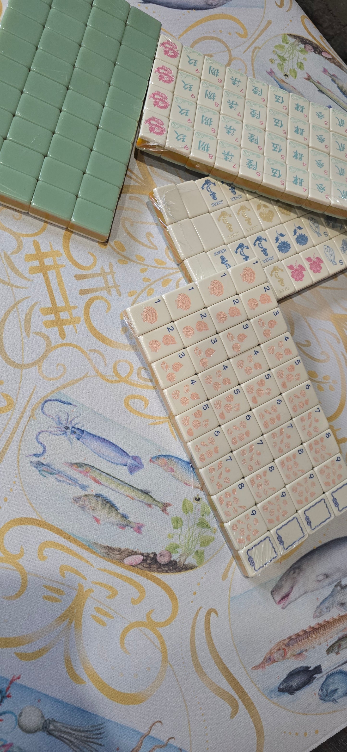 Vintage aquatic-Mahjong Mat 31.5"x31.5" (Ship Rolled up)
