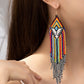 6.5 inch Aztec seed bead statement drop earrings