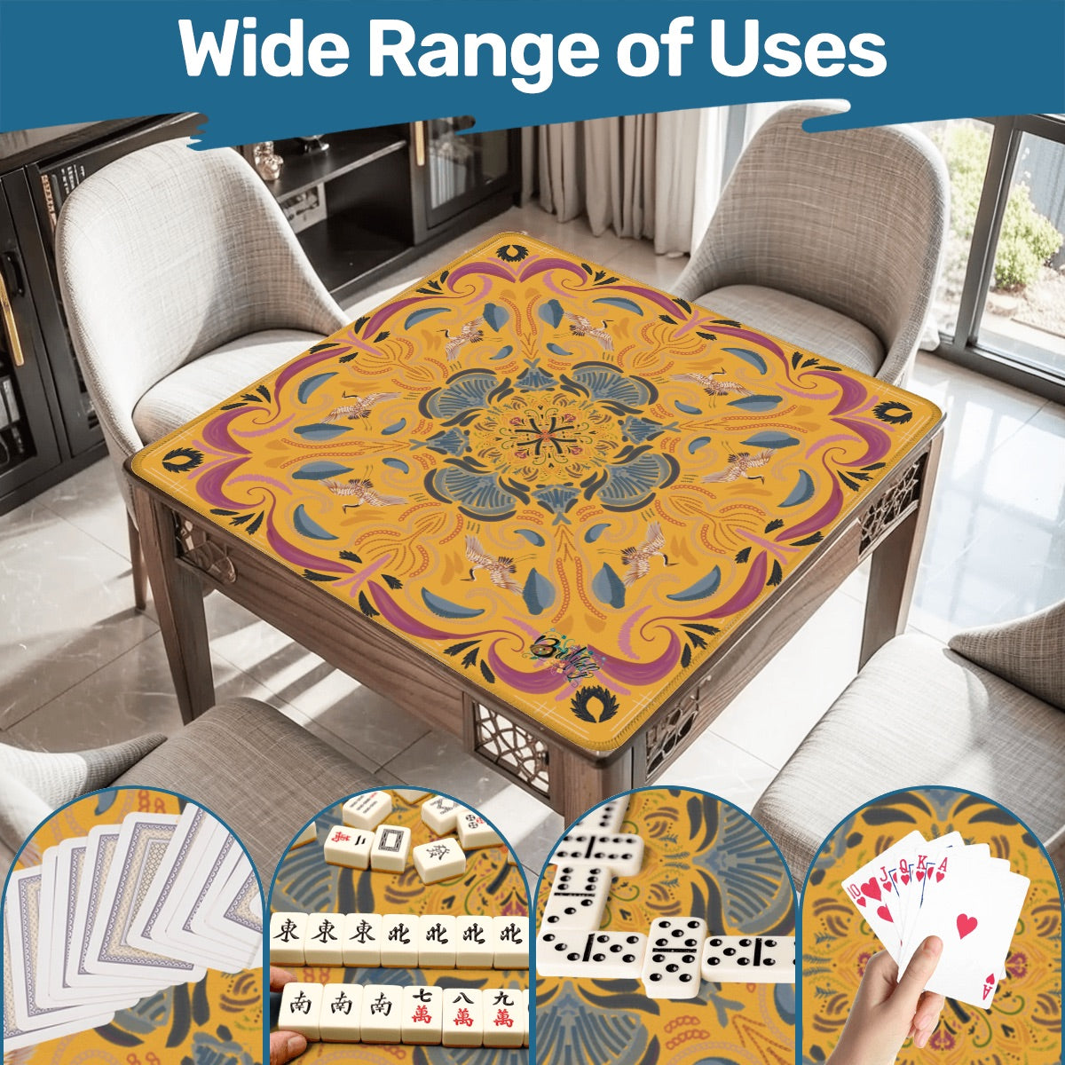 Stitched Herrings on Gold-Mahjong Mat 31.5"x31.5" (Ship Rolled up)