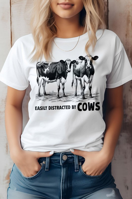 Easily Distracted By Cows, Farm Graphic Tee