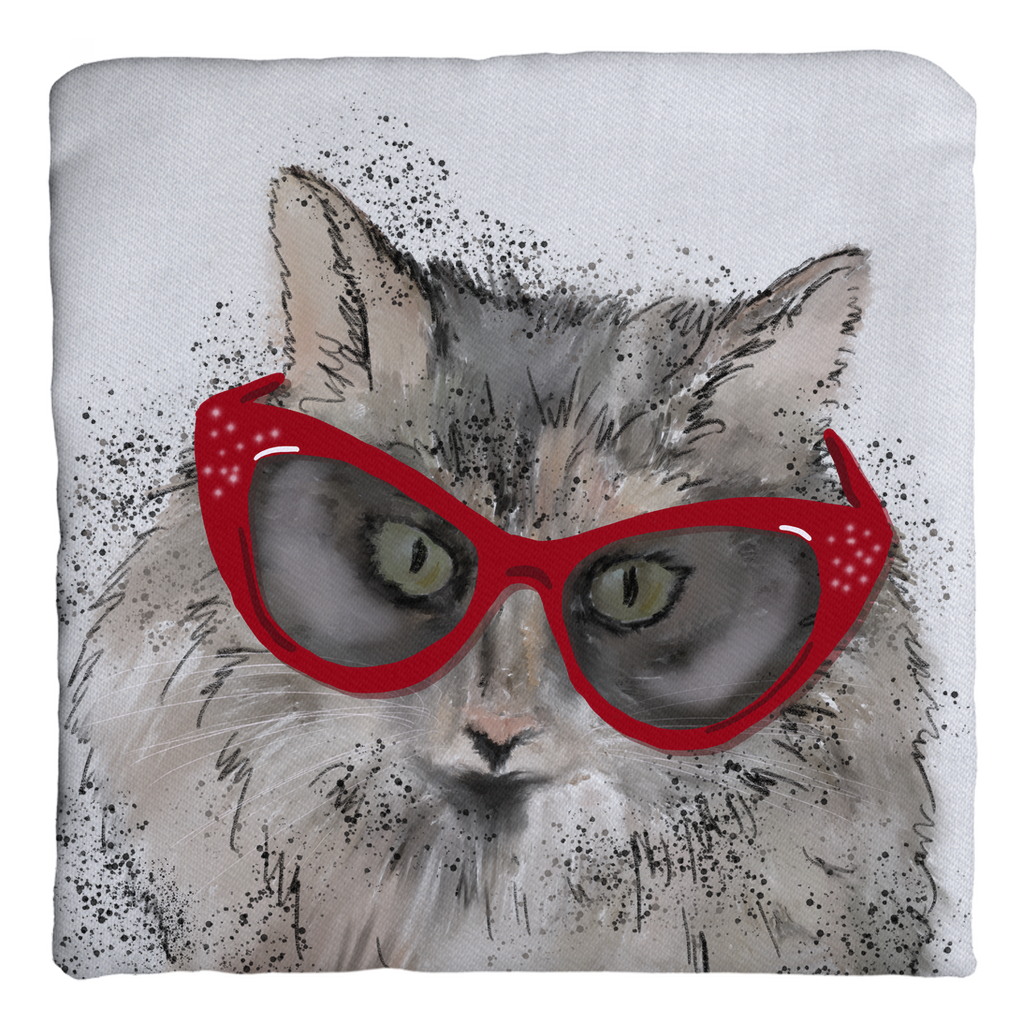 Cat in cat-eye glasses-Throw Pillows