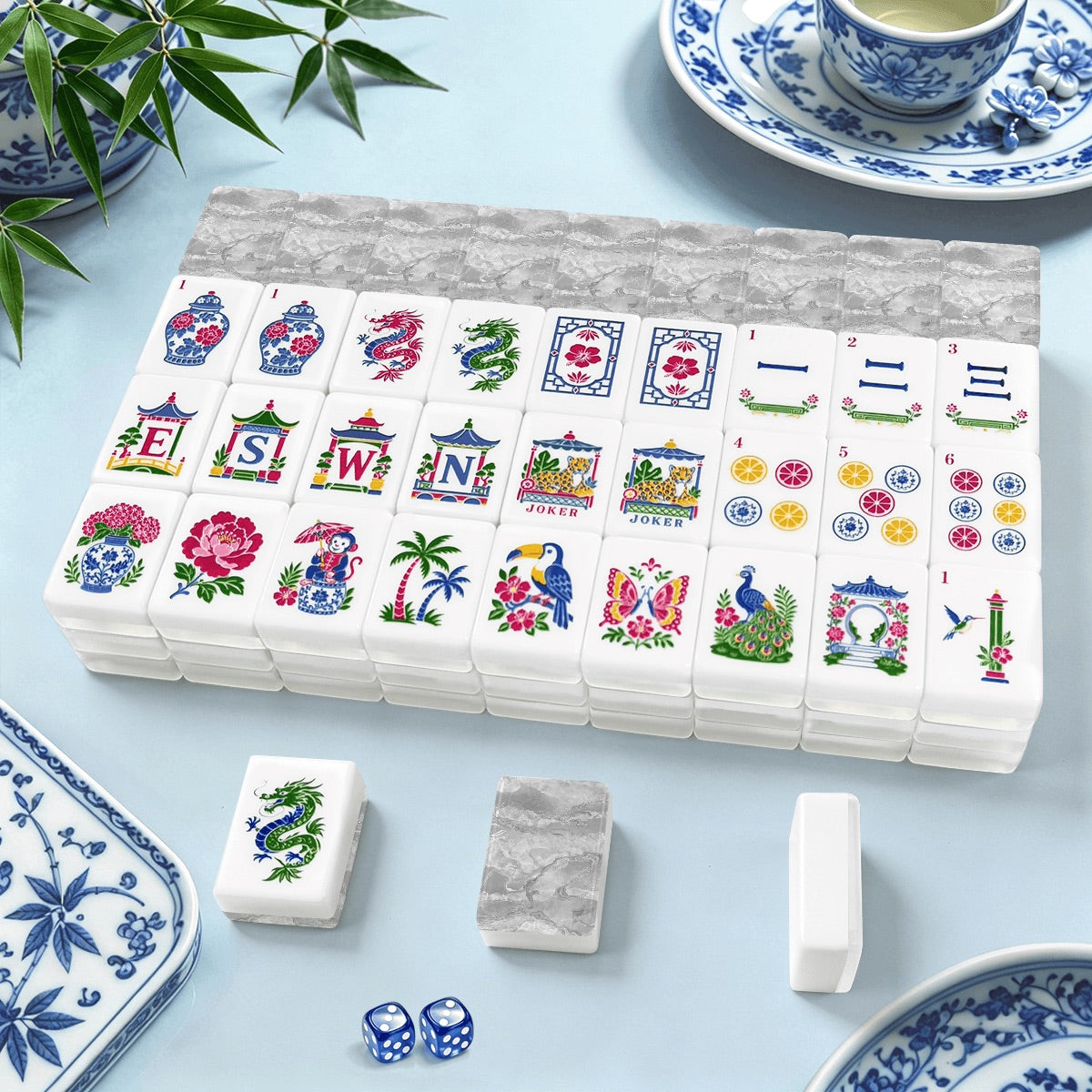 American Mahjong Tiles (Traditional Porcelain Style) Geode Series 1 white marble