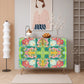 Wooden Storage Cabinet (Made in USA) Flamingo summer on green