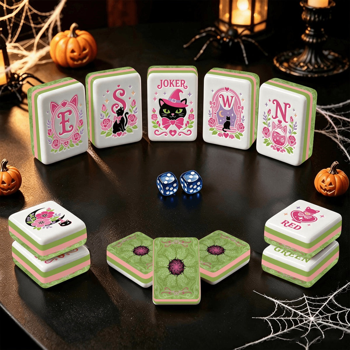 Witch's Familiar yarn knots and cats Halloween Mahjong Tiles