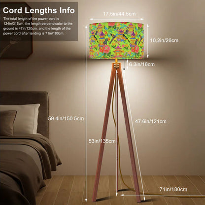 Tripod Floor Lamp (Made in USA)Birds and Pagodas