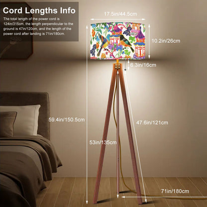 Tripod Floor Lamp (Made in USA)Birds and Pagodas
