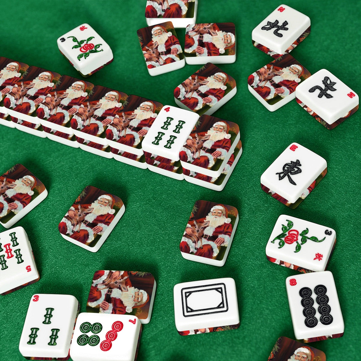 Sweet Santa and Fawn American Mahjong Tiles