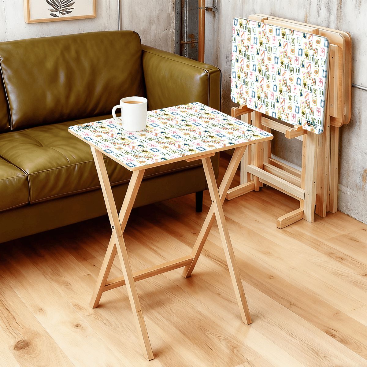 Mahjong TV Trays with Storage Rack