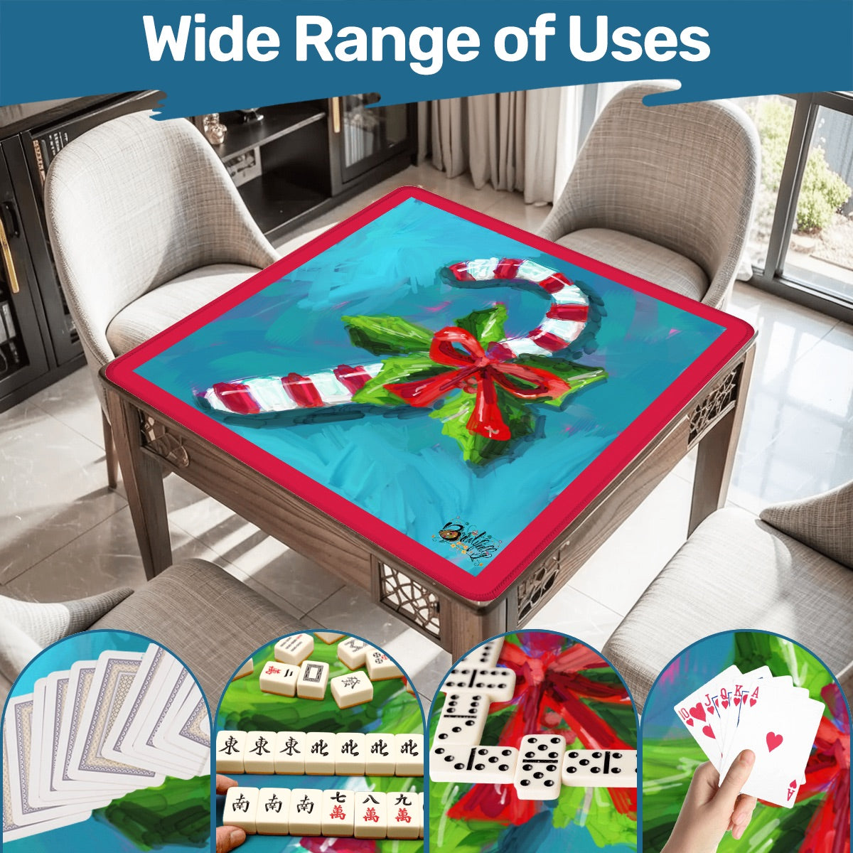 Mahjong Mat 33"x33" (Ship Rolled up) Hand painted candy cane