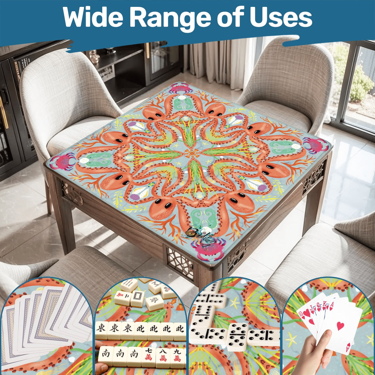 Pastel Octopus Mahjong Mat 31.5"x31.5" (Ship Rolled up)