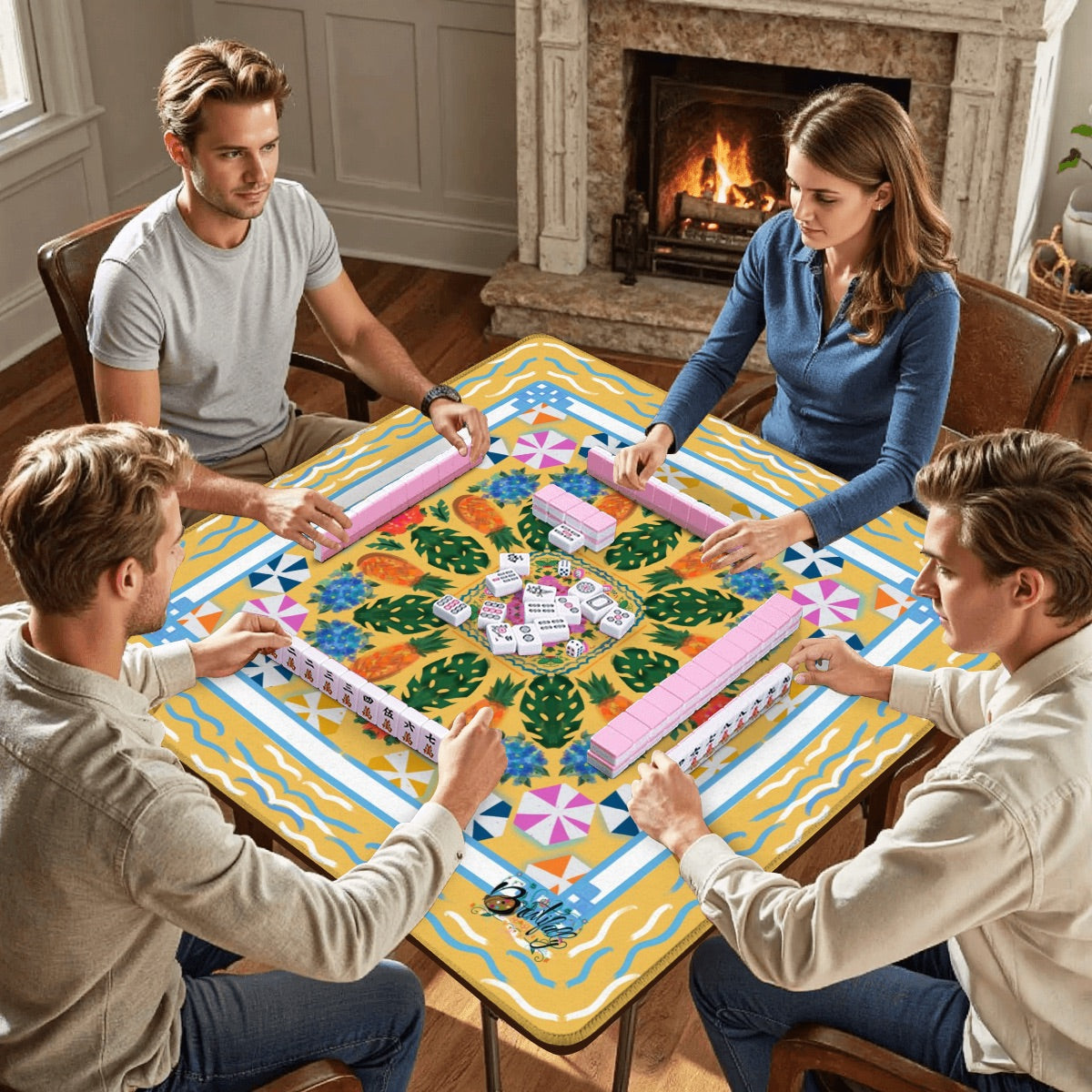 Mahjong Mat 33"x33" (Ship Rolled up) Seasonal Break at the Shore