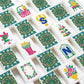 Green Mahjong Tiles Set (Floral Garden Style) (Single Layer)