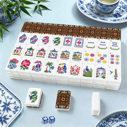 American Mahjong Tiles (Traditional Porcelain Style) Burgundy Sunflower