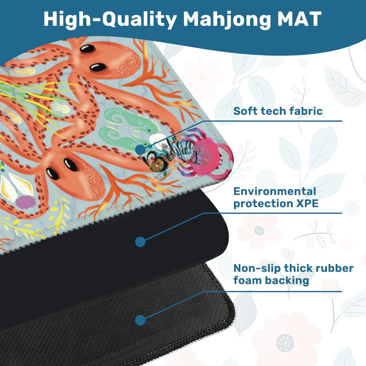 Pastel Octopus Mahjong Mat 31.5"x31.5" (Ship Rolled up)
