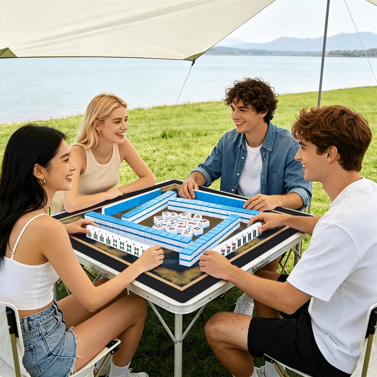 Serenity in Gold Thickened Mahjong Mat SleekSurface (Ship Rolled Up)
