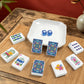 Bright blue Mahjong Tiles Set (Floral Garden Style) (Single Layer)