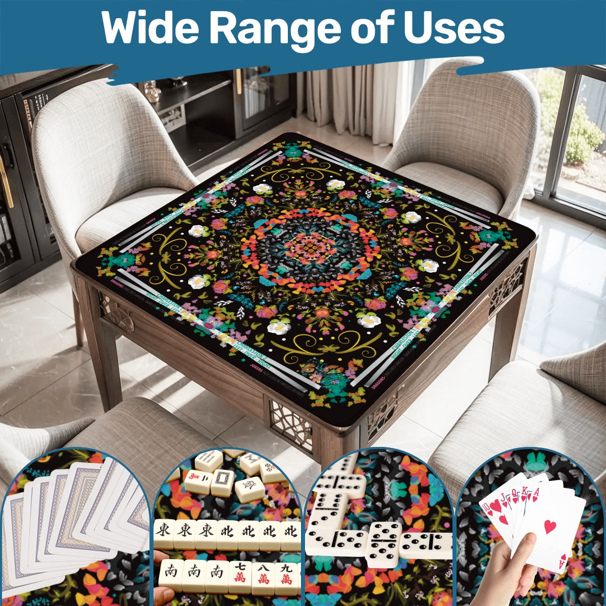 Mahjong Mat (Made in USA) Spring on Black w instructions