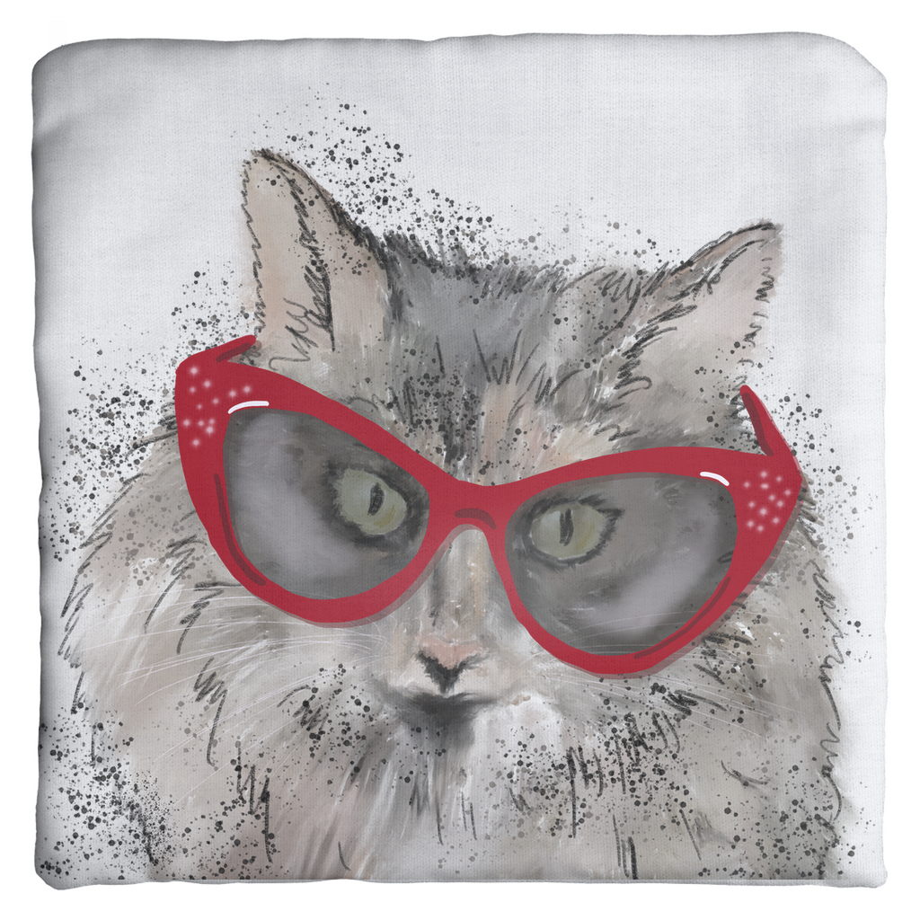 Cat in cat-eye glasses-Throw Pillows