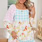 Pink Boho Floral and Plaid Patchwork Ricrac Lantern Sleeve Dress