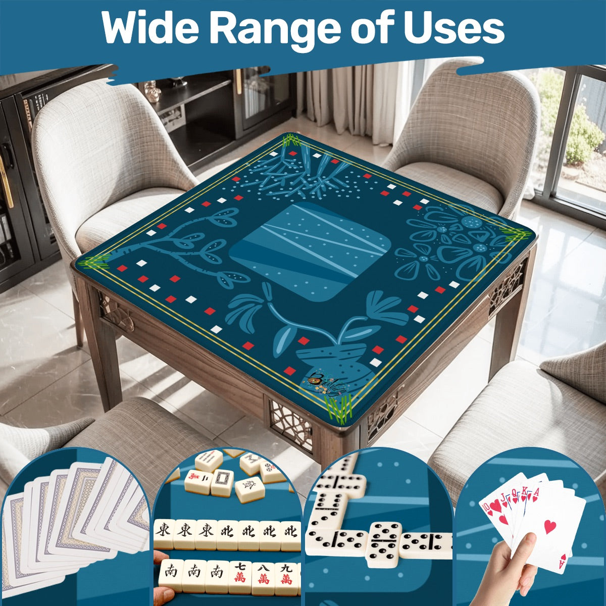 Season in Blue Mahjong Mat 31.5"x31.5" (Ship Rolled up)