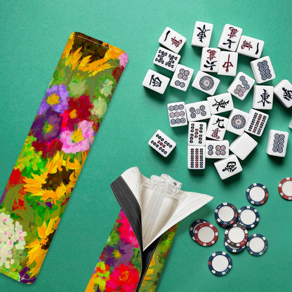 Painted florals with sunflowers 4 Mahjong Tile Pusher Racks with Bag