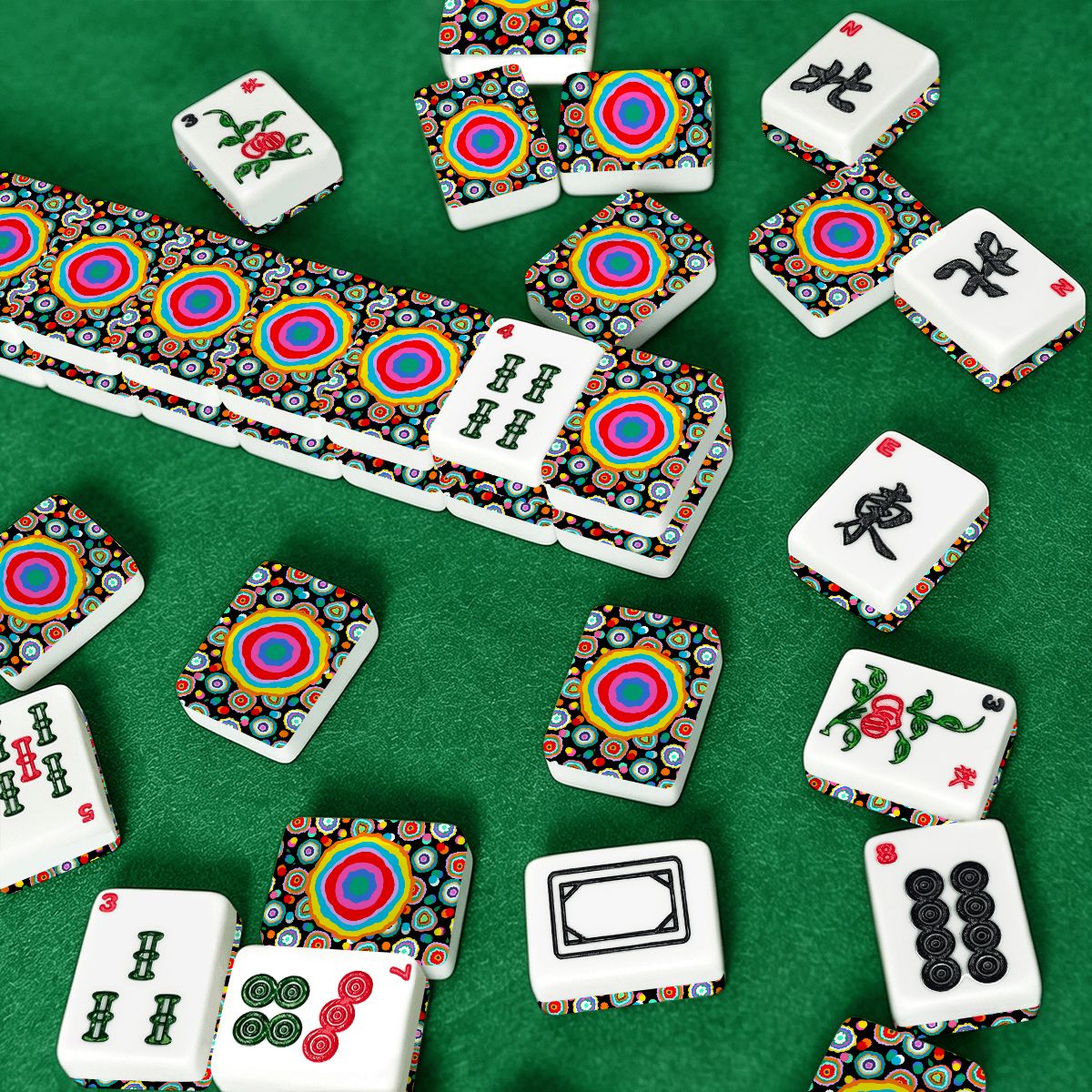Festive Paper Flowers American Mahjong Tiles