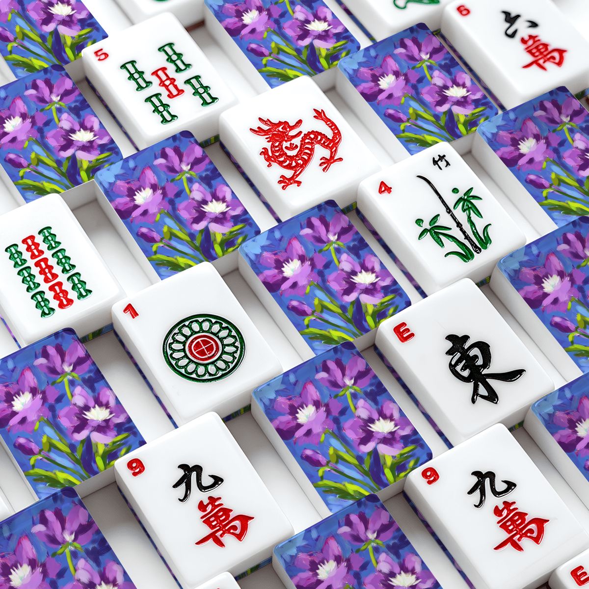 Purple floral American Mahjong Tiles