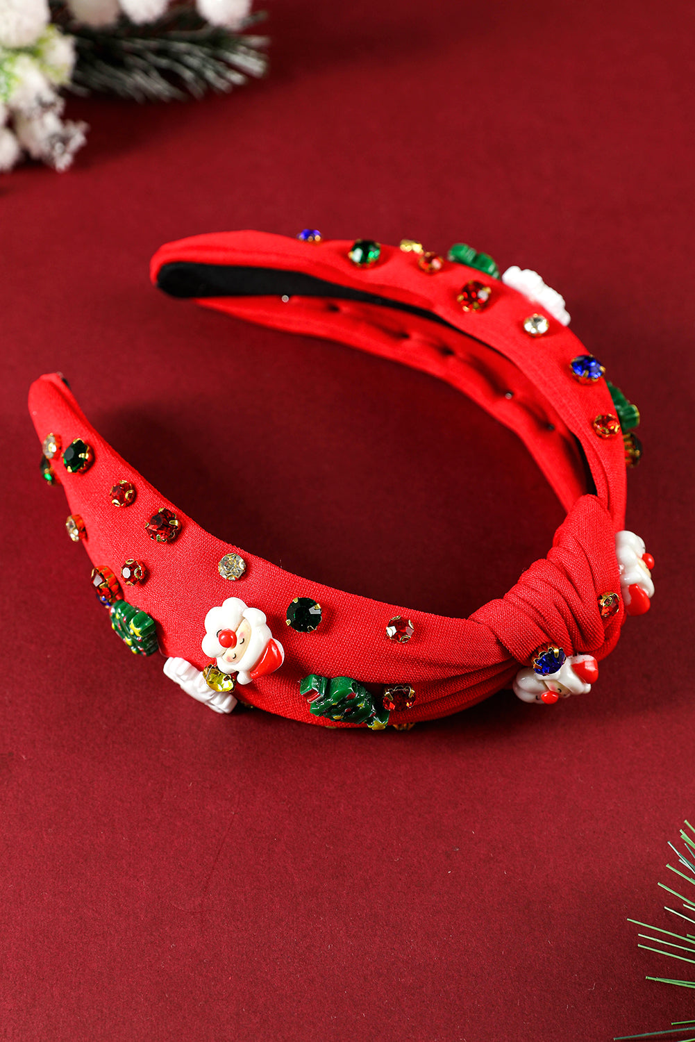 Fiery Red Cartoon Christmas Charm Rhinestone Knotted Headband