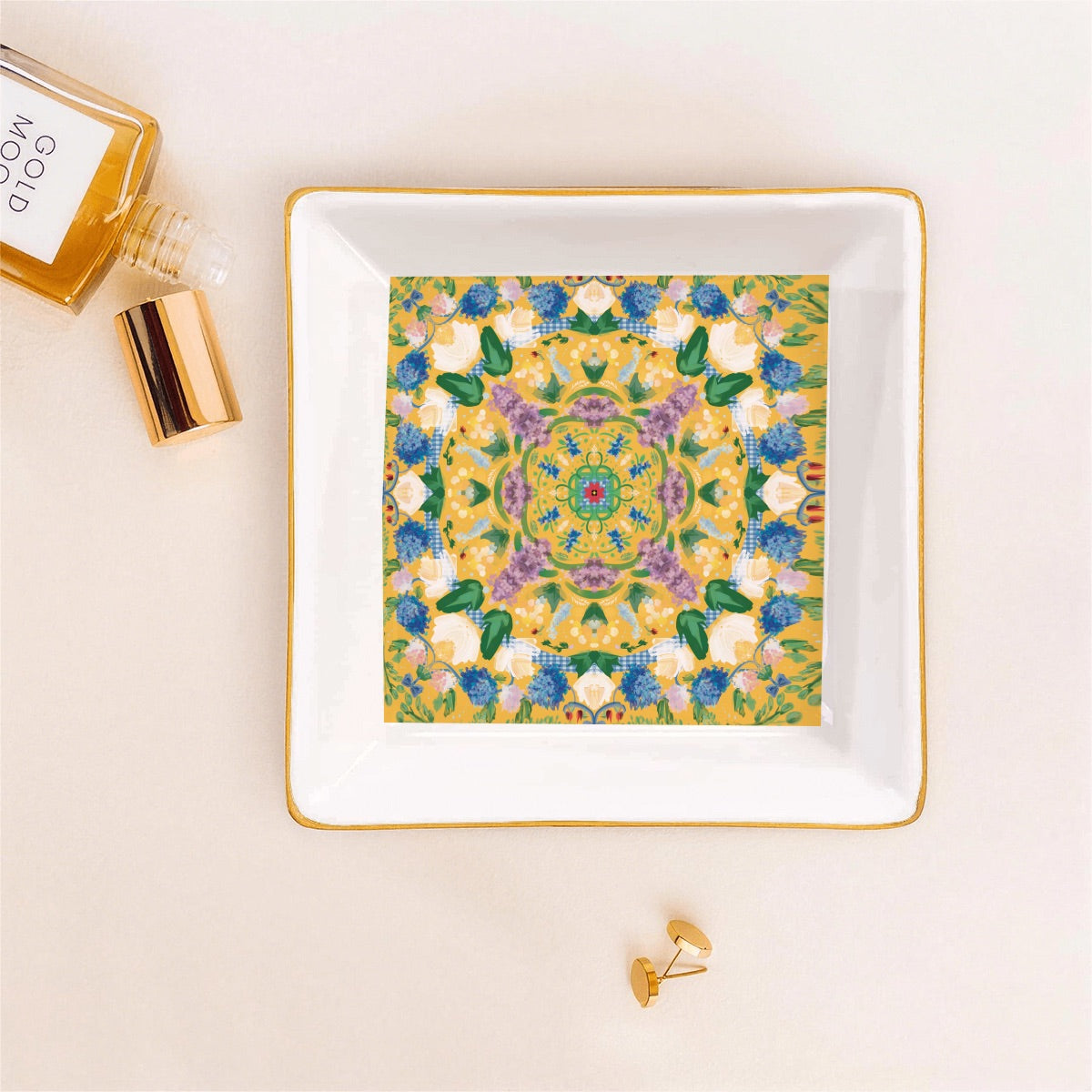 Gold Trim Dice Dish- variety of patterns