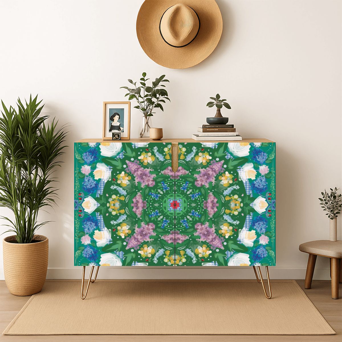 Wooden Storage Cabinet (Made in USA) Hydrangeas in Bloom