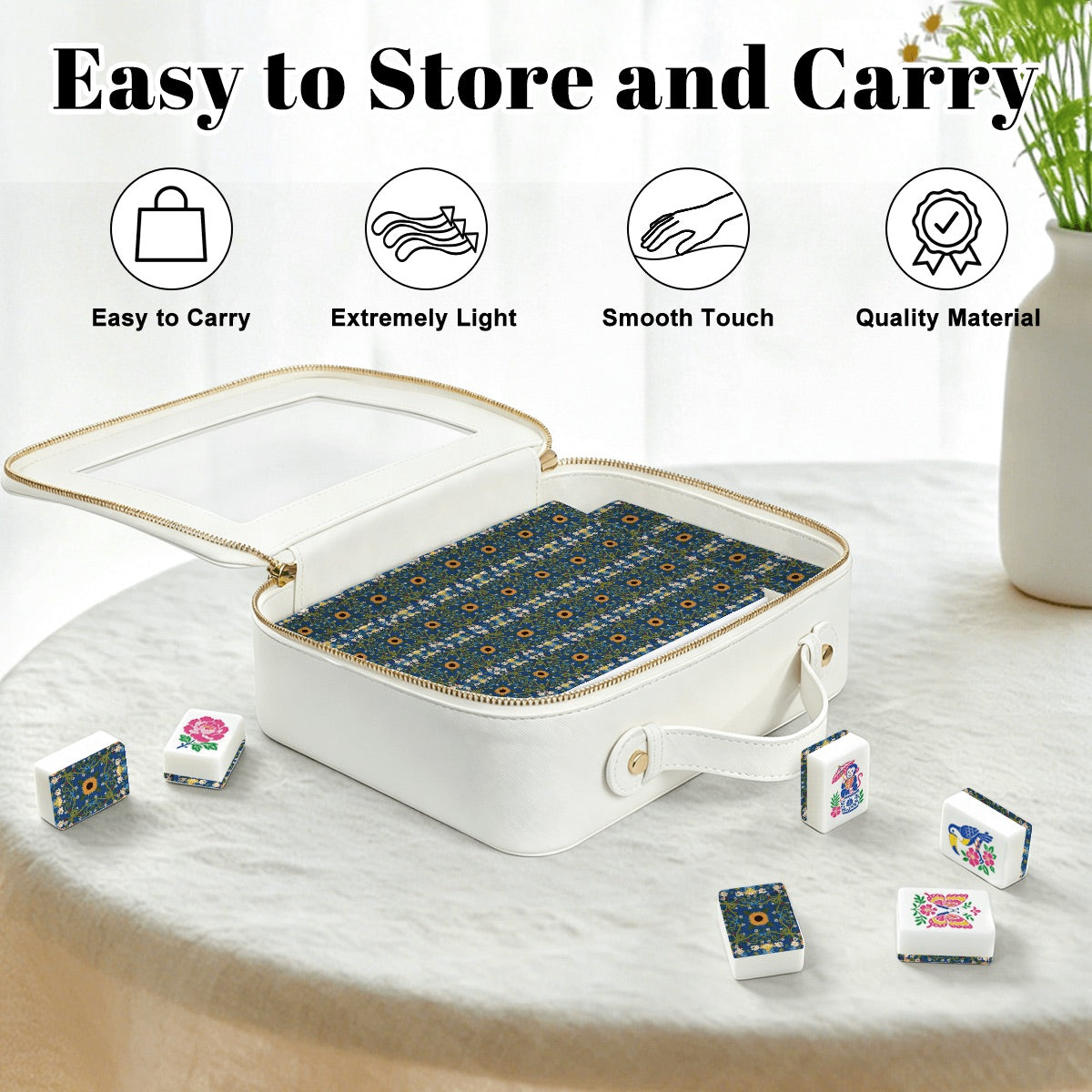 American Mahjong Tiles (Traditional Porcelain Style) Blue sunflower