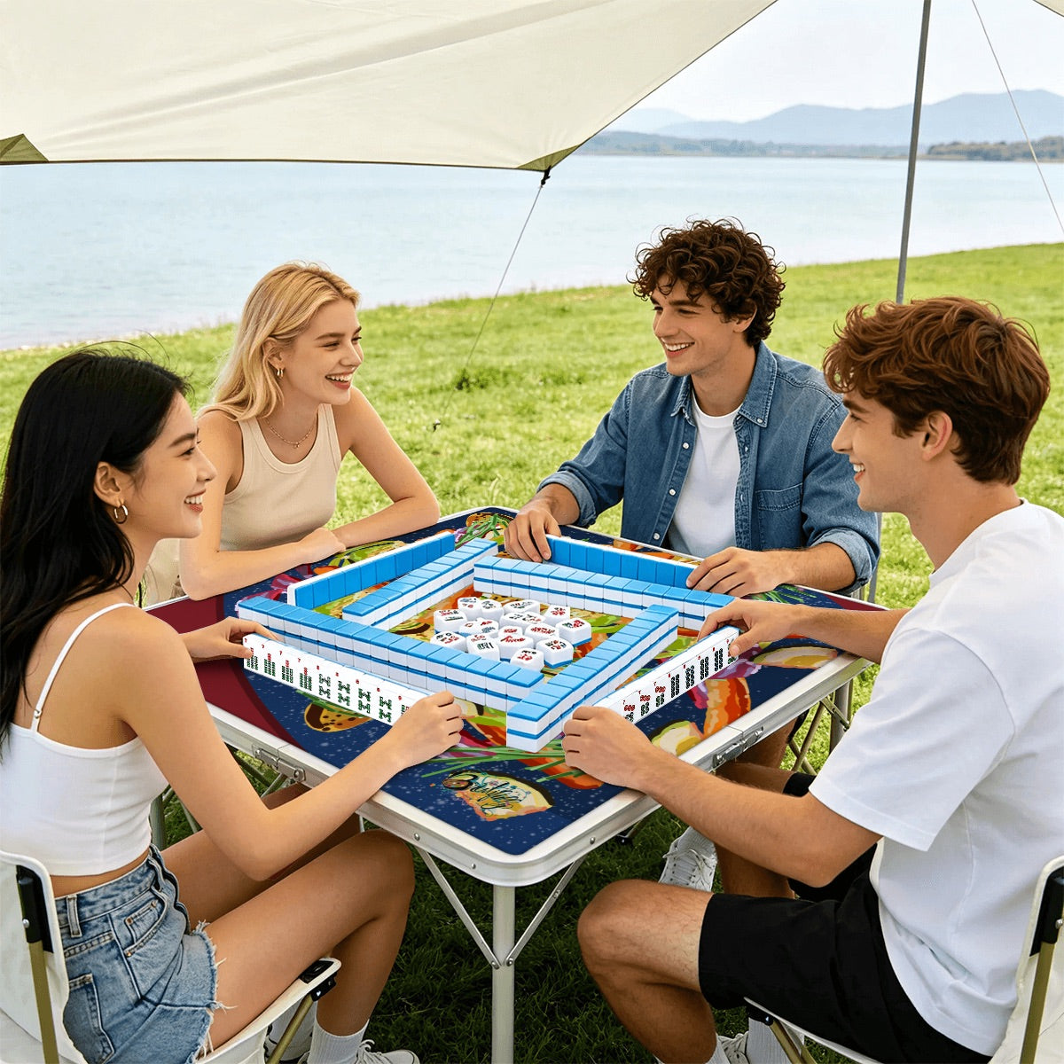 Mahjong Mat Sleek Surface Garden Bounty