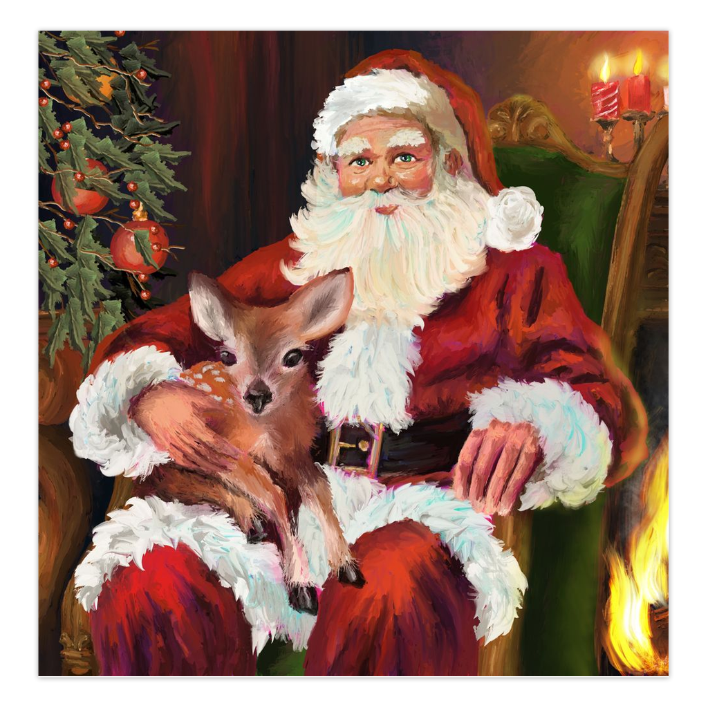 Magical Santa with baby deer Folded Cards-powered by Artivive