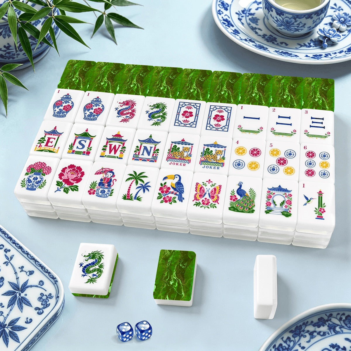 American Mahjong Tiles (Traditional Porcelain Style) GeodeSeries1 green IMG9936
