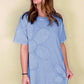 Sky Blue Mineral Wash Flower Patchwork Mini T Shirt Dress